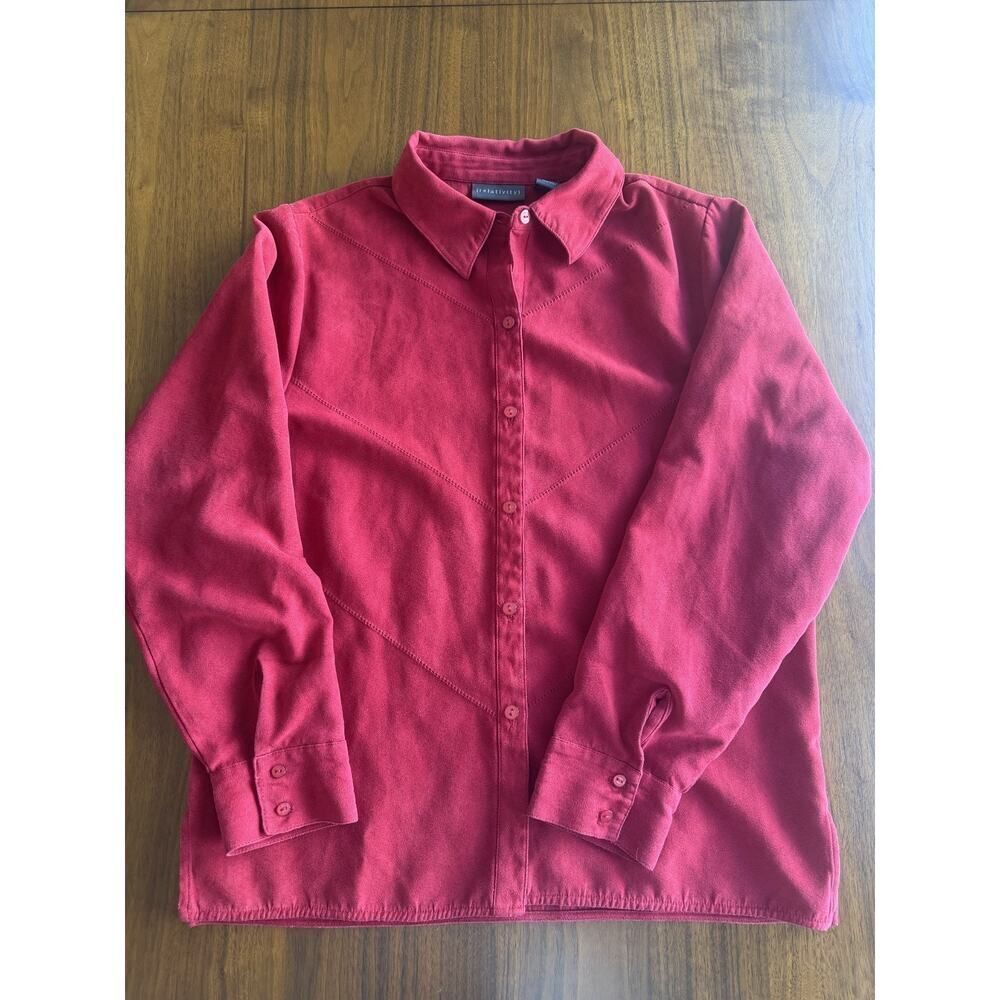 Relativity Women's Faux-Suede Long Sleeve Red Button-Up - Size M